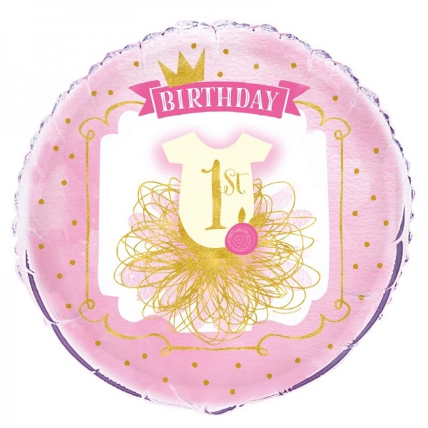Folieballon Prinsesse Alice 1. fødselsdag lyserød