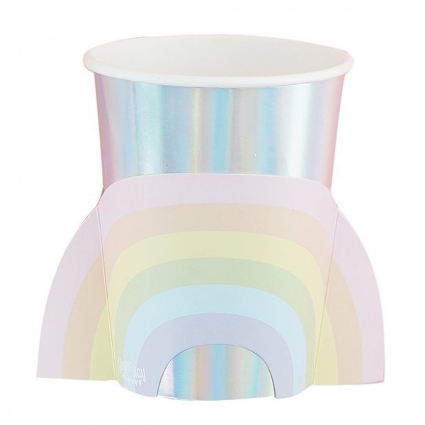 8 Iridescent Rainbow Paper Cups 255ml