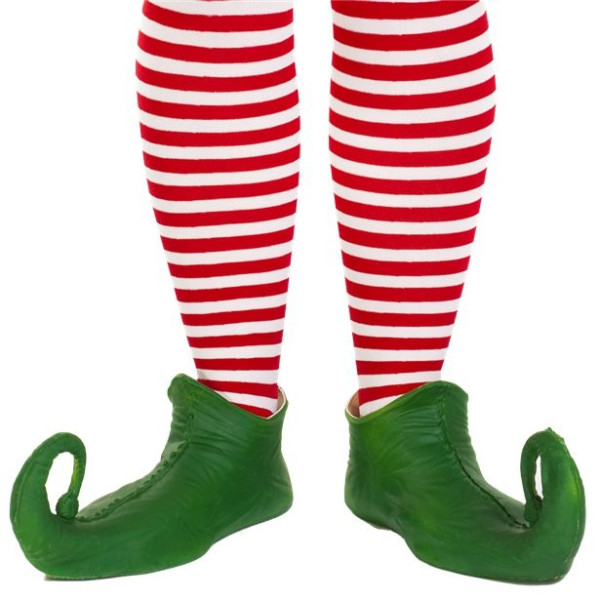 Red and white ringed elf socks