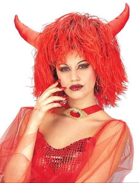 Teufel Perücke Damen Devil Teufelin Rot