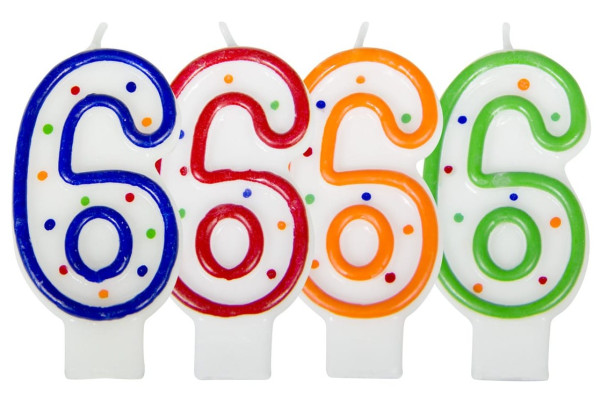 Number candle 6 colored 7cm