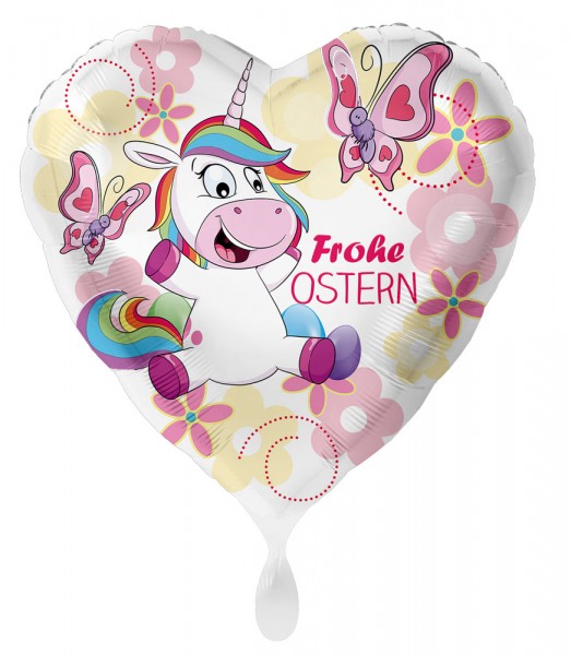 Frohe Ostern Einhorn Herz Folienballon 43cm