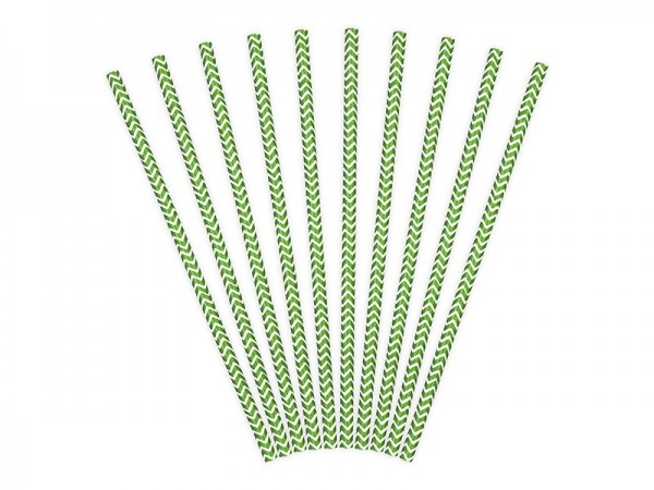 10 pailles en papier zigzag vert 19,5 cm