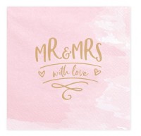 Oversigt: 20 Mr & Mrs med kærligheds servietter 33cm