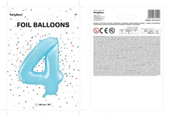 Nummer 4 folieballon himmelblå 86cm 2