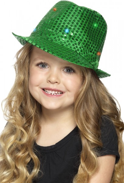 Green sequin hat with LED lights