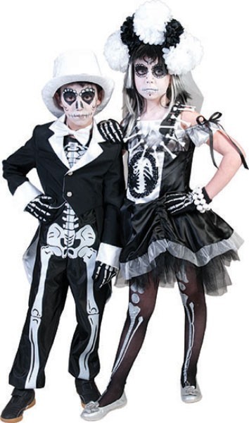 Scary skeleton bride costume with headband for children 2