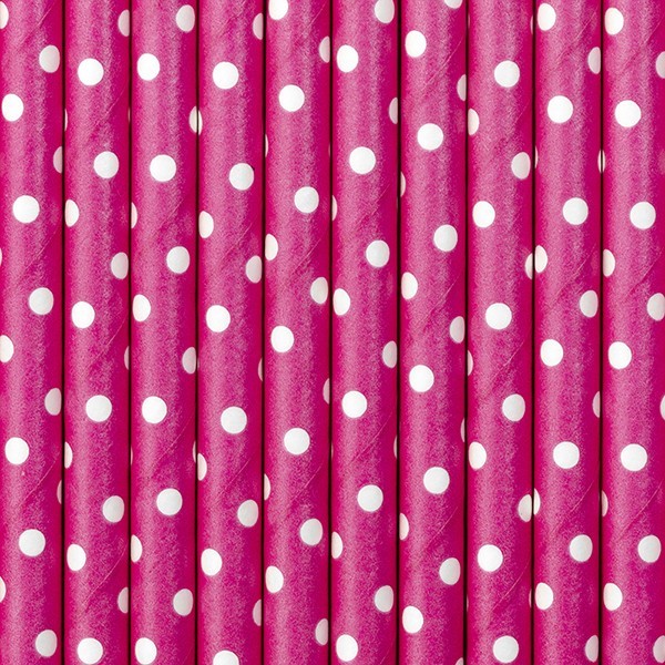 10 gepunktete Papier Strohhalme pink 19,5cm