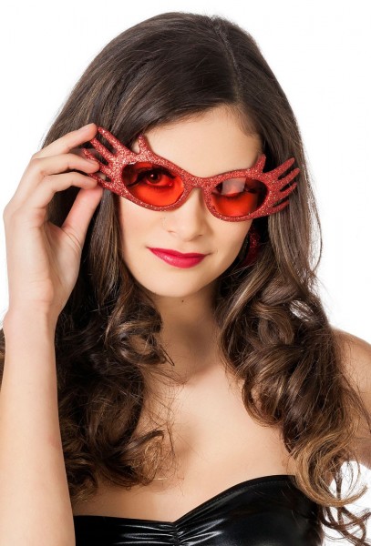 Glitter hands party glasses in red