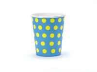 Oversigt: 6 forskellige farvede polka dots papirkopper 200 ml
