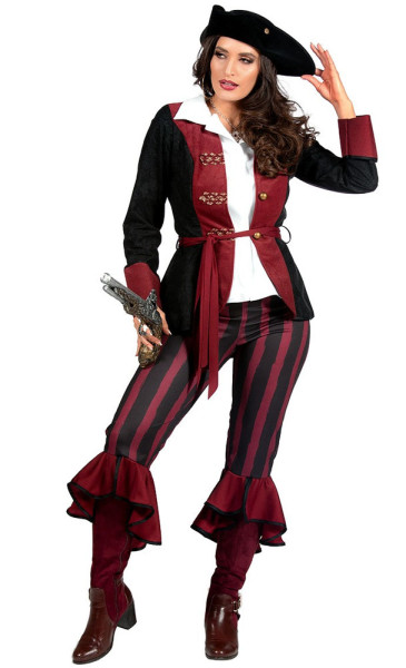Costume da pirata rosso bordeaux per donna