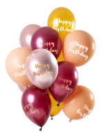 12 globos de látex Happy BDay Pink Gold