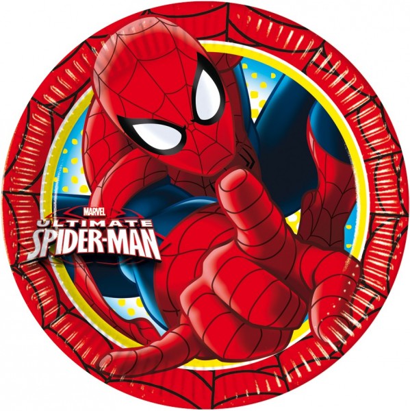 8 Ultimate Spiderman Paper Plate Red 23cm