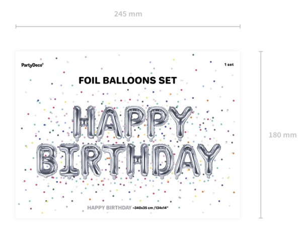 Happy Birthday Foil Balloon Silver 3.4m x 35cm