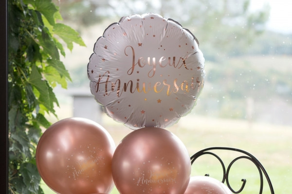 Ballon Joyeux Anniversaire or rose 45cm
