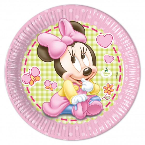 8 Papieren Minnie Mouse babyshower borden 23 cm