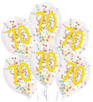 6 ballons confettis fête 70e anniversaire 28cm