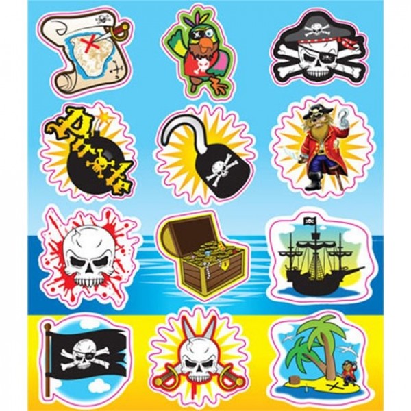 1 stickervel met 12 stickers onverschrokken piraten