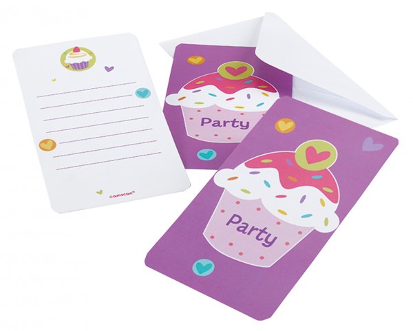 6 cartes d'invitation à une fête cupcake
