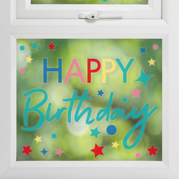 Colorful Happy Birthday window stickers