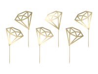 Oversigt: 6 gyldne cupcake toppers i diamantform 9,5 cm