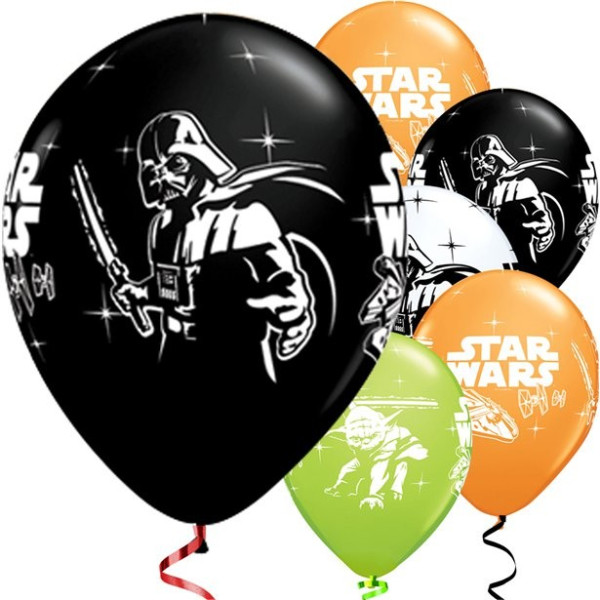 6 latexballonger Star Wars Yoda och Darth Vader 30cm