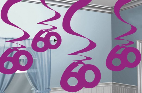 60th Celebration Swirl Pendant Decoration Pink 5x61cm