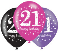 6 Pink 21st Birthday Ballons 27,5cm