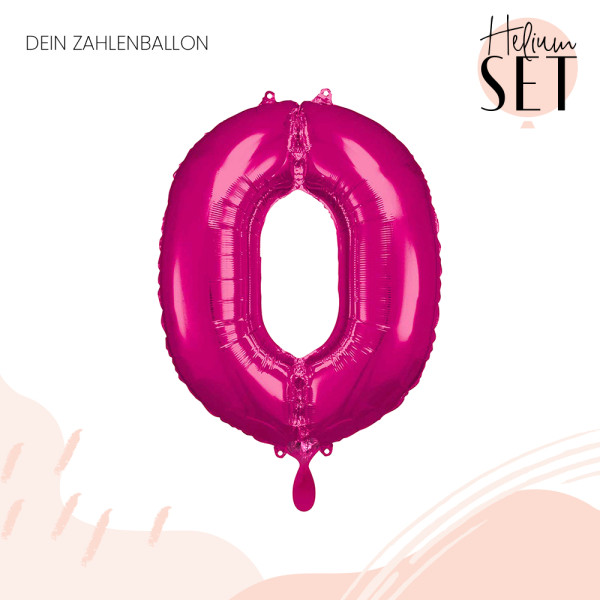 XXL Zahl 0 Pink Ballonbouquet-Set mit Heliumbehälter