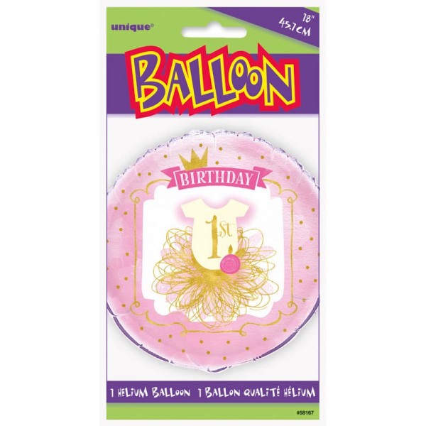 Folieballon Prinsesse Alice 1. fødselsdag lyserød 2.