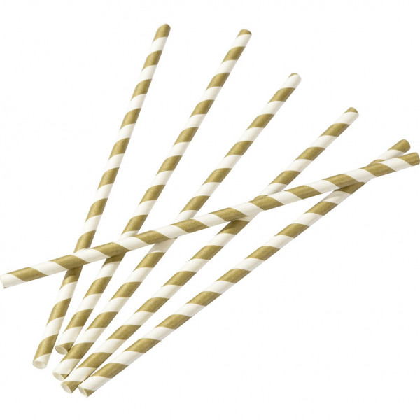 30 golden stripes straws 20cm