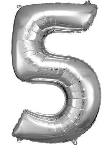 Sølv nummer 5 folieballon 86cm