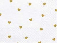 Vista previa: 20 servilletas blancas corazones dorados 33cm