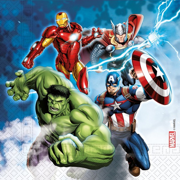 20 Serviettes Avengers Fight 33cm compostables