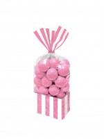 10 bolsas de buffet de caramelos a rayas rosa claro