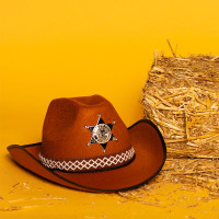 Aperçu: Chapeau de cowboy shérif marron pour enfant
