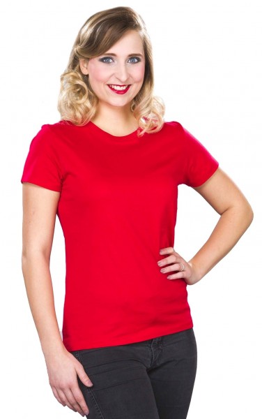 Röd t-shirt med rund hals för kvinnor