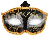 Oversigt: Guld / sølv dekoreret sort karnevalsmaske