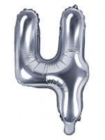 Oversigt: Nummer 4 folie ballon sølv 35cm