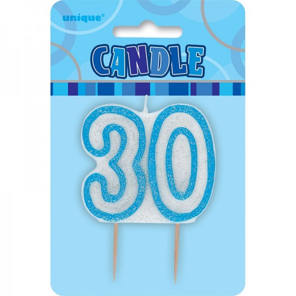 Happy Blue Sparkling 30th Birthday Cake Candle 2