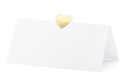10 tarjetas de lugar de corazón dorado