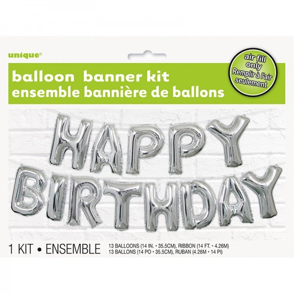 Happy Birthday Folienballon Girlande Silber Celebration