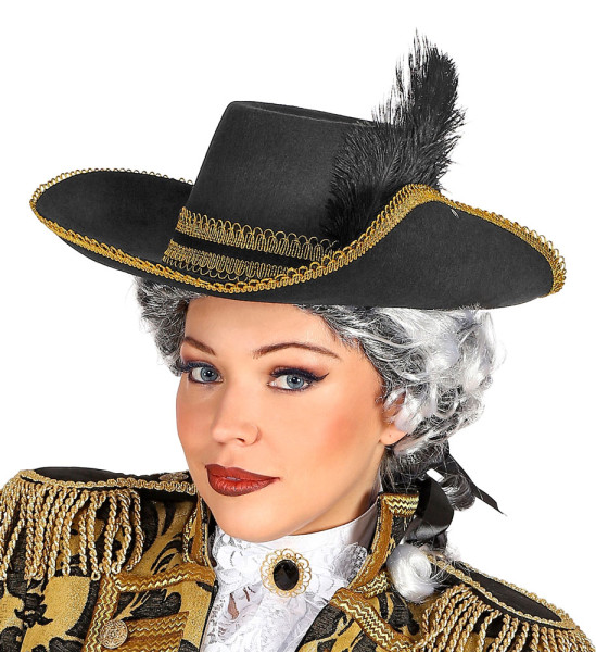 Musketier Hut in Schwarz-Gold für Erwachsene