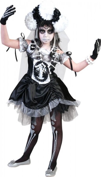 Disfraz de novia esqueleto aterrador con diadema para niño