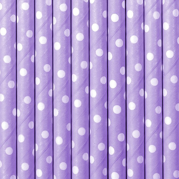 10 pailles en papier à pois violet 19,5 cm
