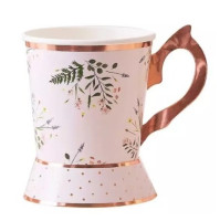 8 floral Tea Time paper cups rose gold 260ml