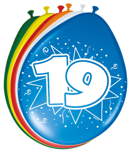 8 farverige latexballoner nummer 19