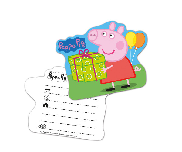6 Peppa Pig rainbow invitation cards