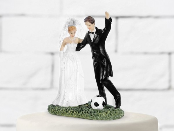 Taartfiguur bruidspaar voetbal 14cm