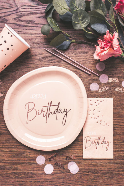 50 cumpleaños 8 platos de papel elegante rubor oro rosa